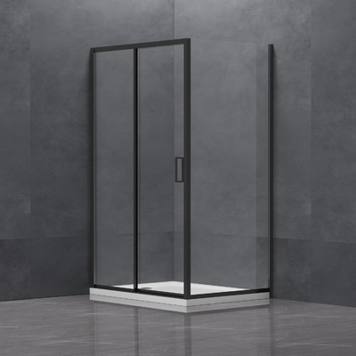 Black Aluminum Rectangular Shower Enclosure featuring Sliding Door and Tempered Glass