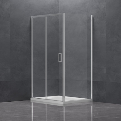 Black Aluminum Rectangular Shower Enclosure featuring Sliding Door and Tempered Glass