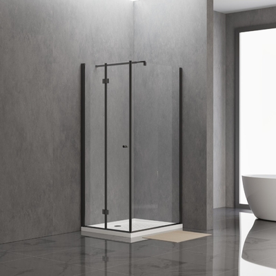 Black Aluminum Rectangular Shower Enclosure featuring Sliding Door and Tempered Glass