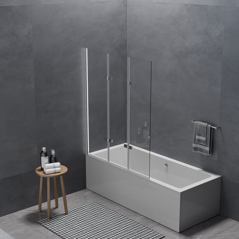 Three Piece Glass Foldable Hinges Acrylic Bathtub Screen Shower Cabin Polished Surface