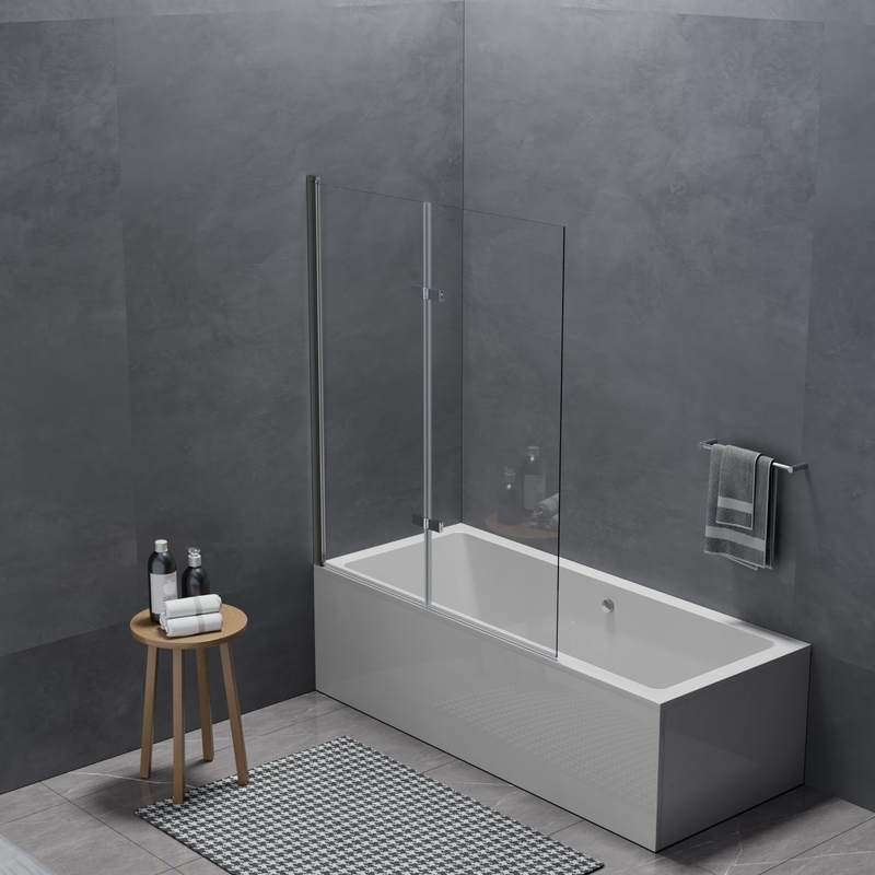 Versatile Double Piece Glass Foldable Acrylic Bathtub Screen Shower Cabin Black Color