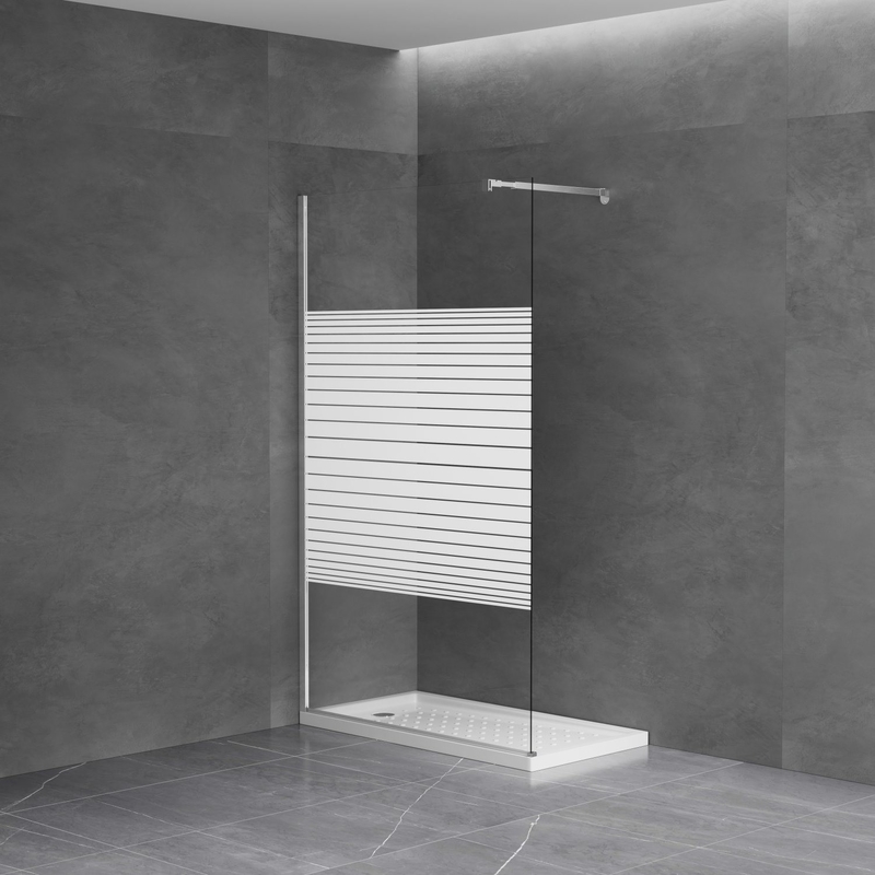 Walk in Shower Wall Screen White Printed Tempered Glass 6-8mm Enclosure for Bathroom